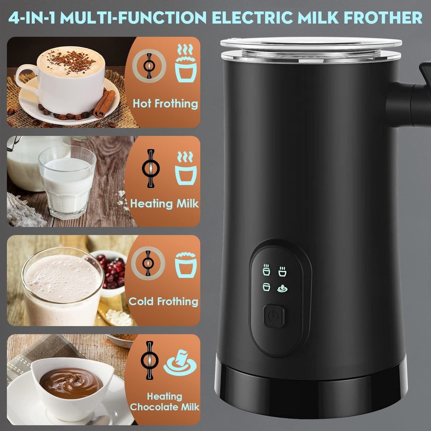 Mutoy Milchaufschäumer elektrischer Milchaufschäumer, 4-in-1 Milchaufschäumer Elektrisch, 400,00 W, 350ml Milchschäumer für Heißer und Kalter