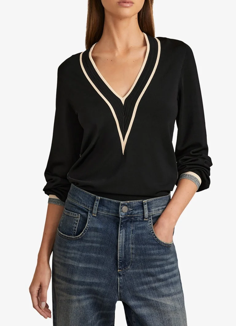 Pulover Reiss Faith din tricot fin cu decolteu în V