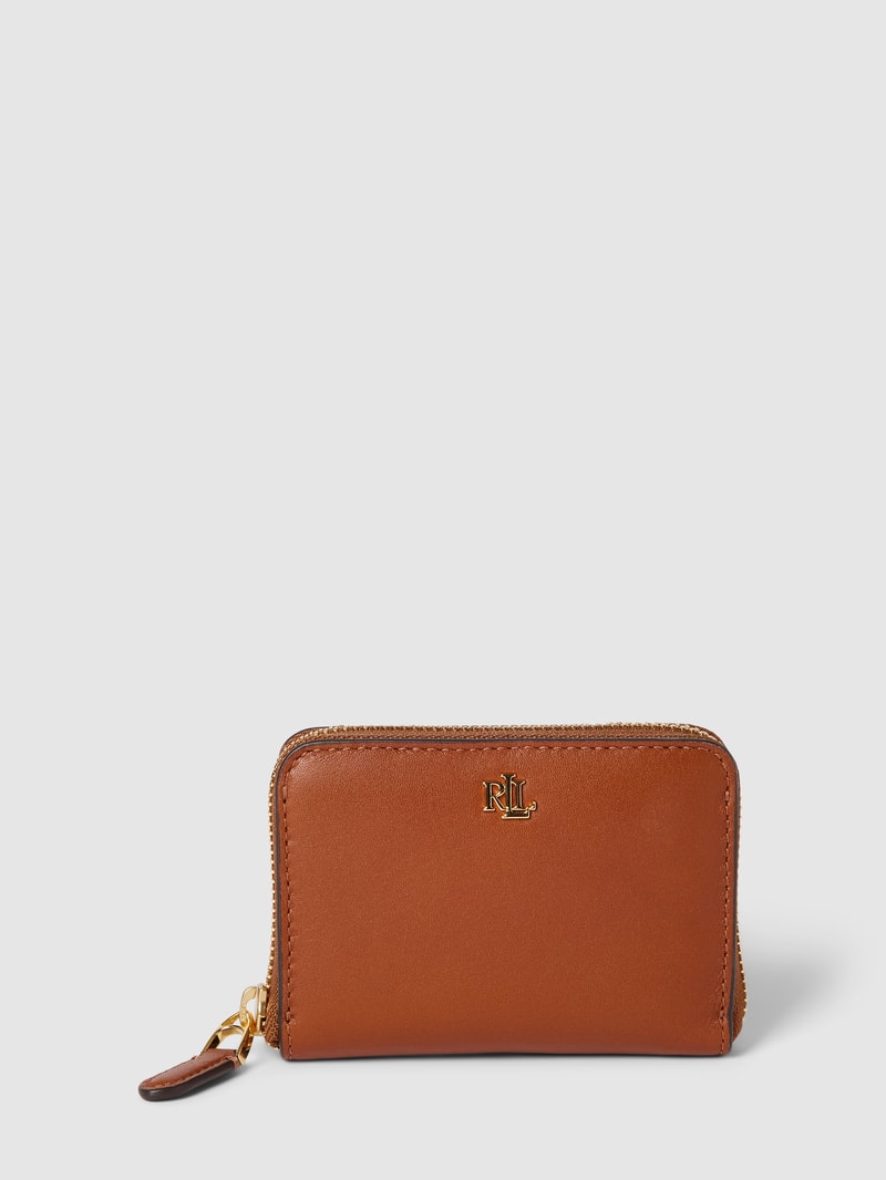 Portemonnaie mit Label-Applikation Modell 'ZIP' in cognac