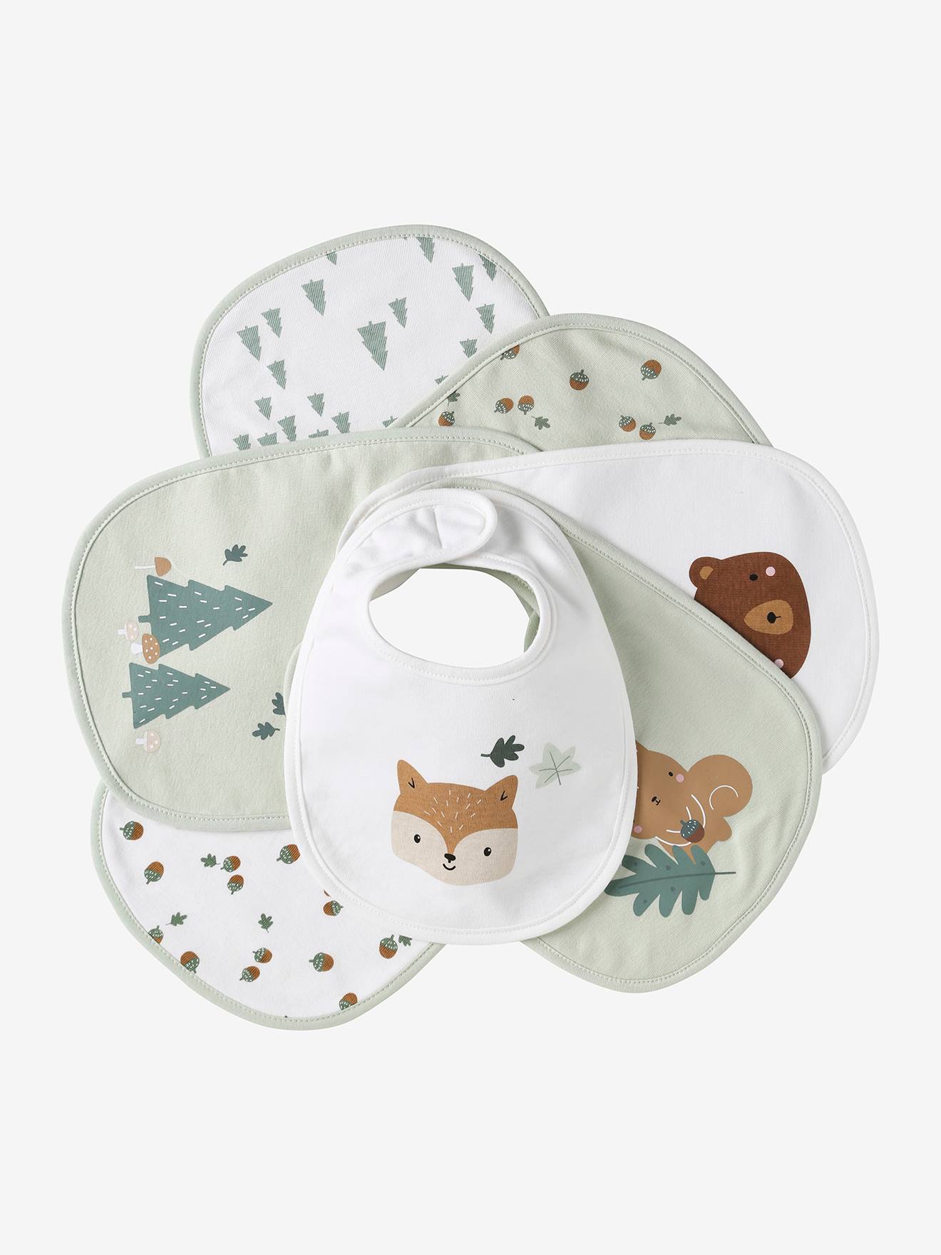Vertbaudet Bio-Kollektion: 7er-Pack Baby-Lätzchen, Klett - pack grün lovely nature