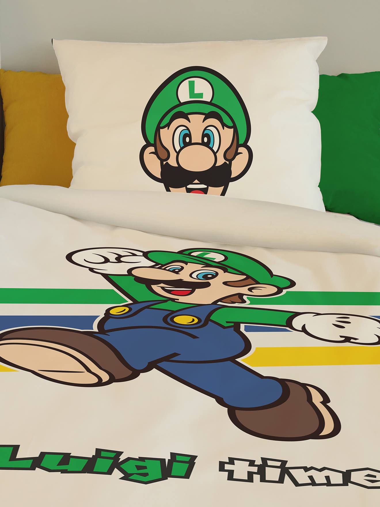 Parure housse de couette + taie d'oreiller enfant Super Mario® et Luigi blanc