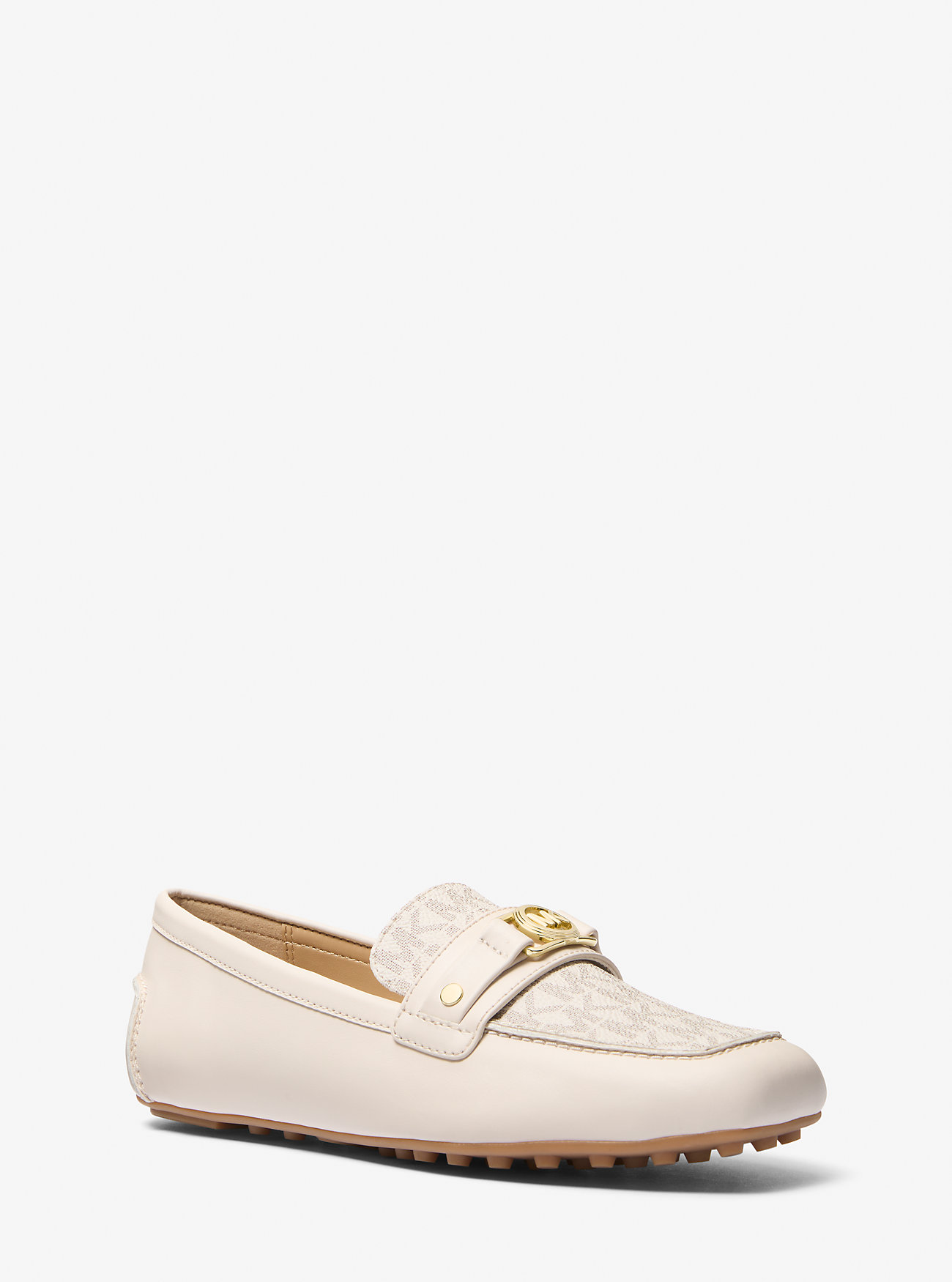 Mandy skinn- og signaturlogo-mokkasinloafer – VANILLA COMBO