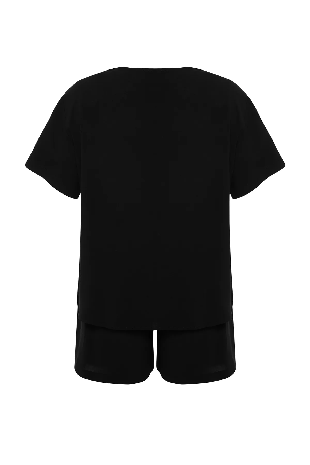 Trendyol Curve  Schwarzes gewebtes Pyjama-Set mit Rundhalsausschnitt TBSSS24AI00005