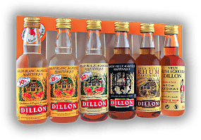 Dillon Miniaturenset 6x0,05 Liter Blanc 50%, 55%,62%, Vieux Carte Noire, VSOP, Hors d'Age Dillon Miniaturenset 6x0,05 Liter Blanc 50%, 55%,62%, Vieux Carte Noire, VSOP, Hors d'Age  0,3	 Liter - Vol 49,33%