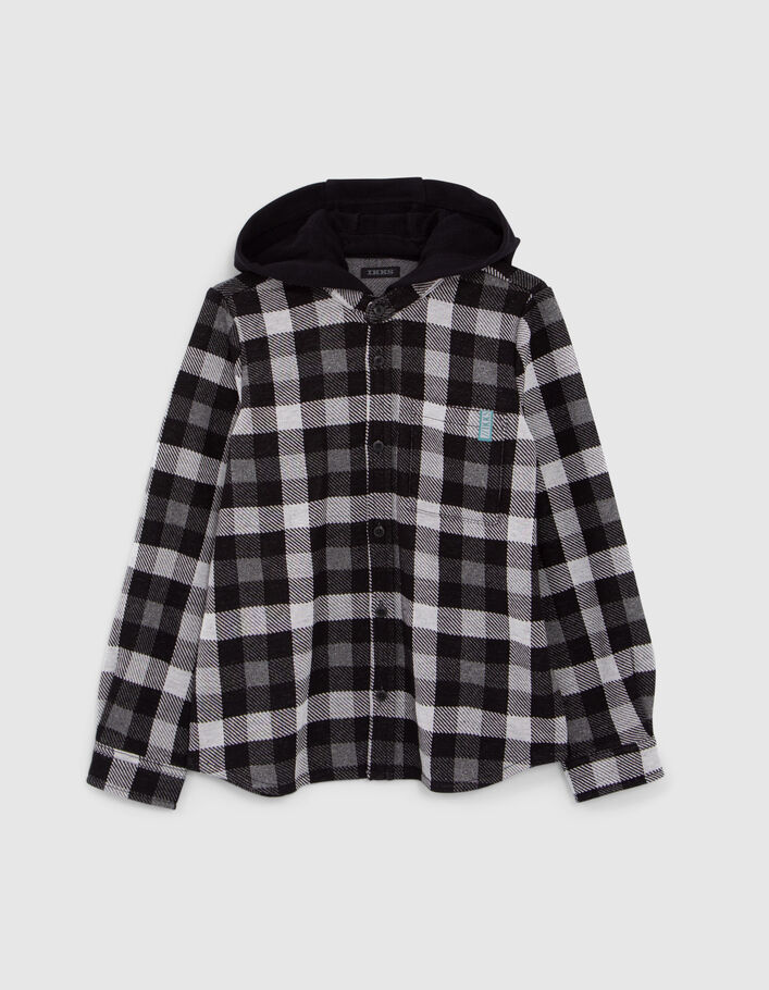 Chemise noire à carreaux capuche amovible garçon
