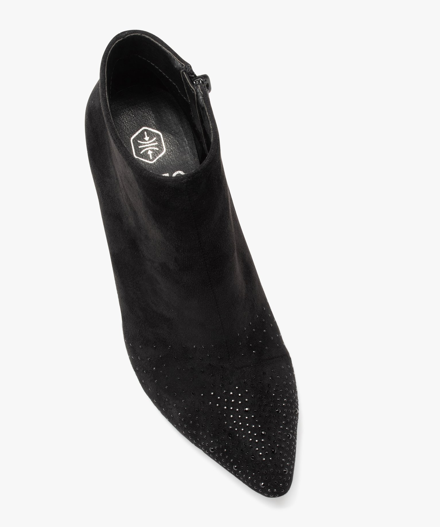 Boots femme à talon en suédine avec strass noir | GEMO