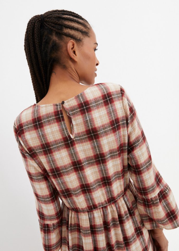 Ausgestelltes Midi-Kleid aus Flanell mit Volants