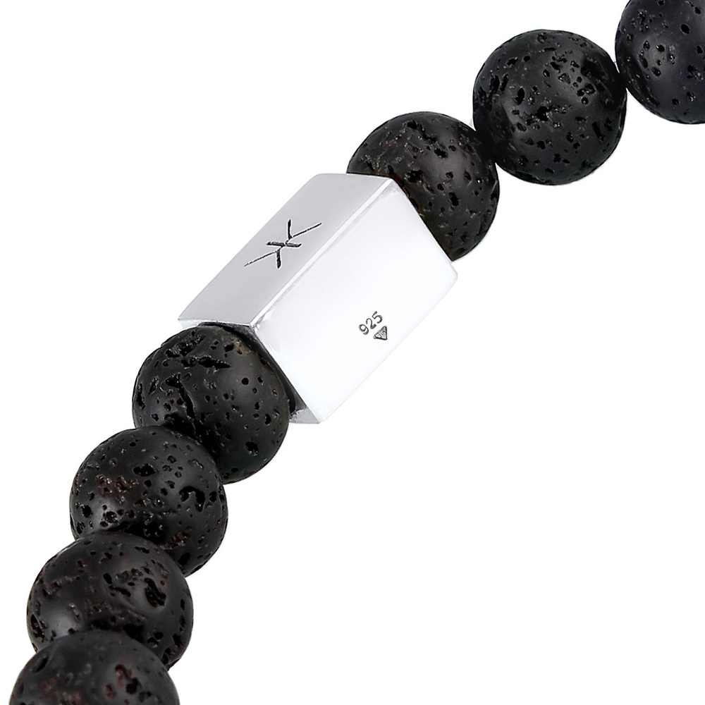KUZZOI KUZZOI Bracelet Mens Lava Gemstone Bead Rectangle Trend en argent sterling 925 Bracelet