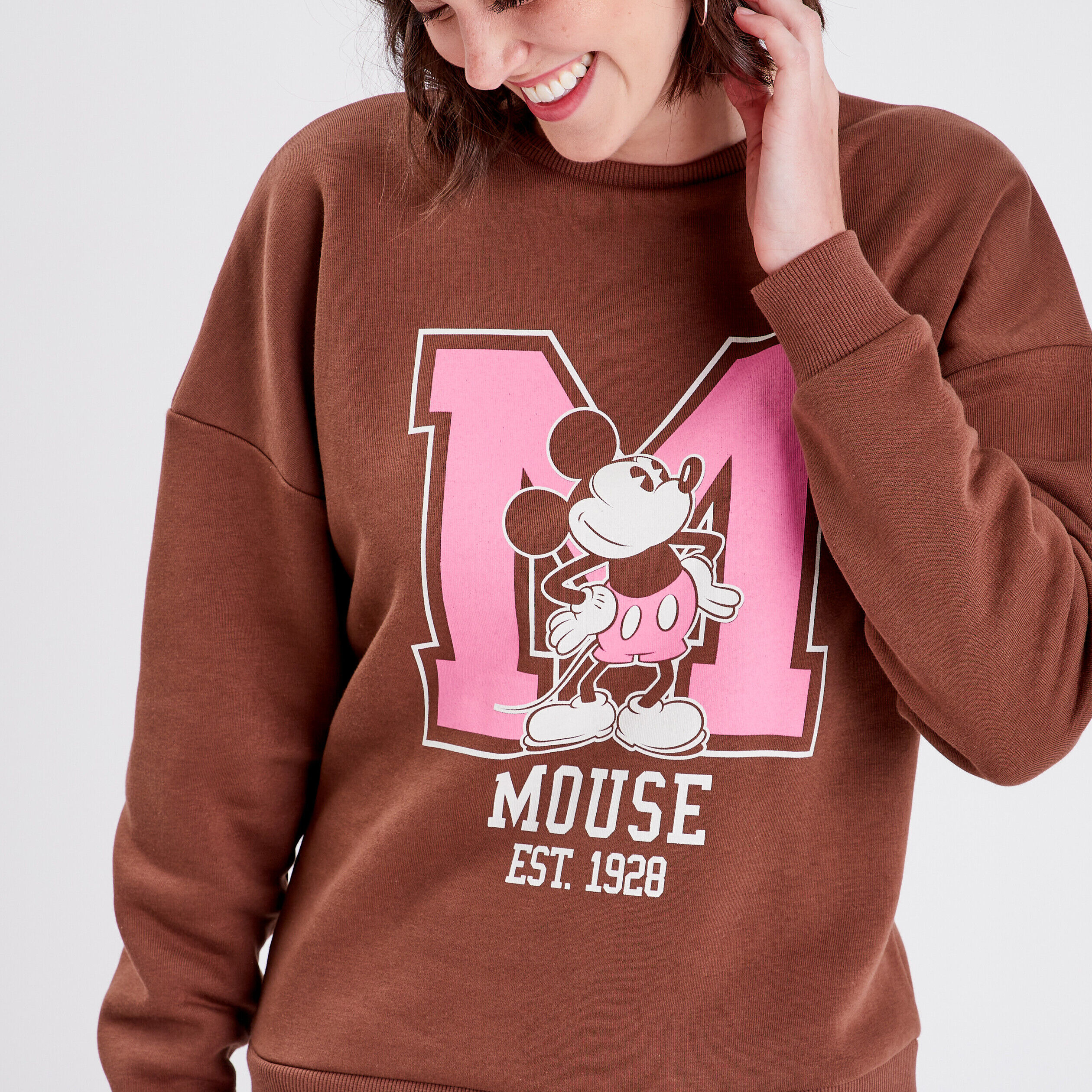 Sweat manches longues Mickey marron femme | Cache Cache