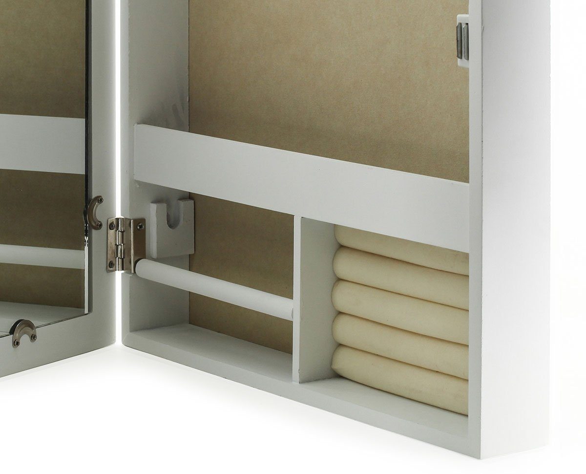 Levandeo® Schmuckkasten, Schmuckkasten Bilderrahmen Spiegel weiß Schmuckschrank Holz 5