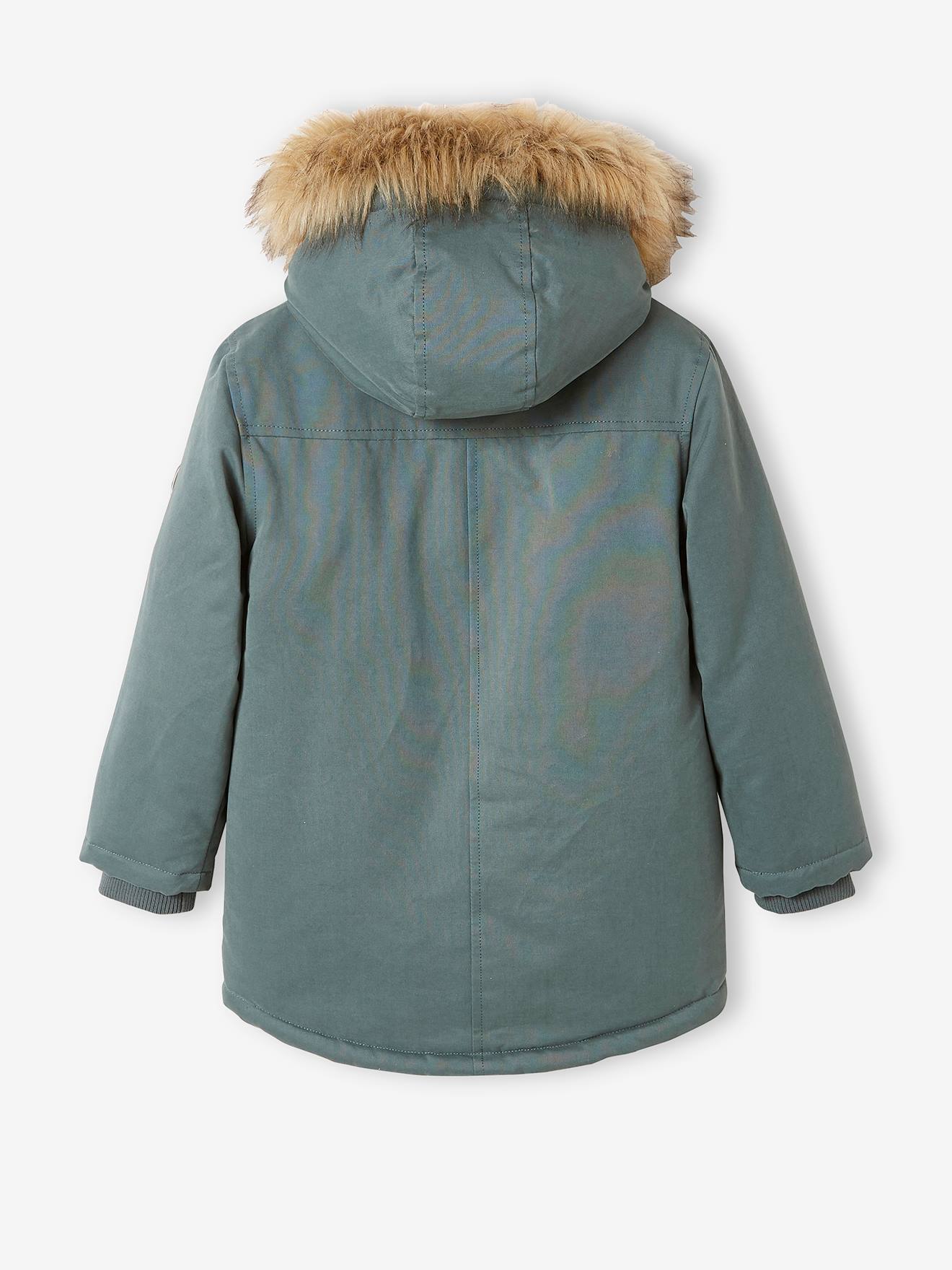 Parka à capuche doublée sherpa garçon noisette