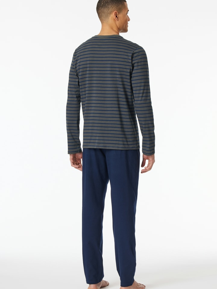 Schiesser Pyjama Schlafanzug lang - Casual Essentials in Anthrazit, Blau günstig kaufen