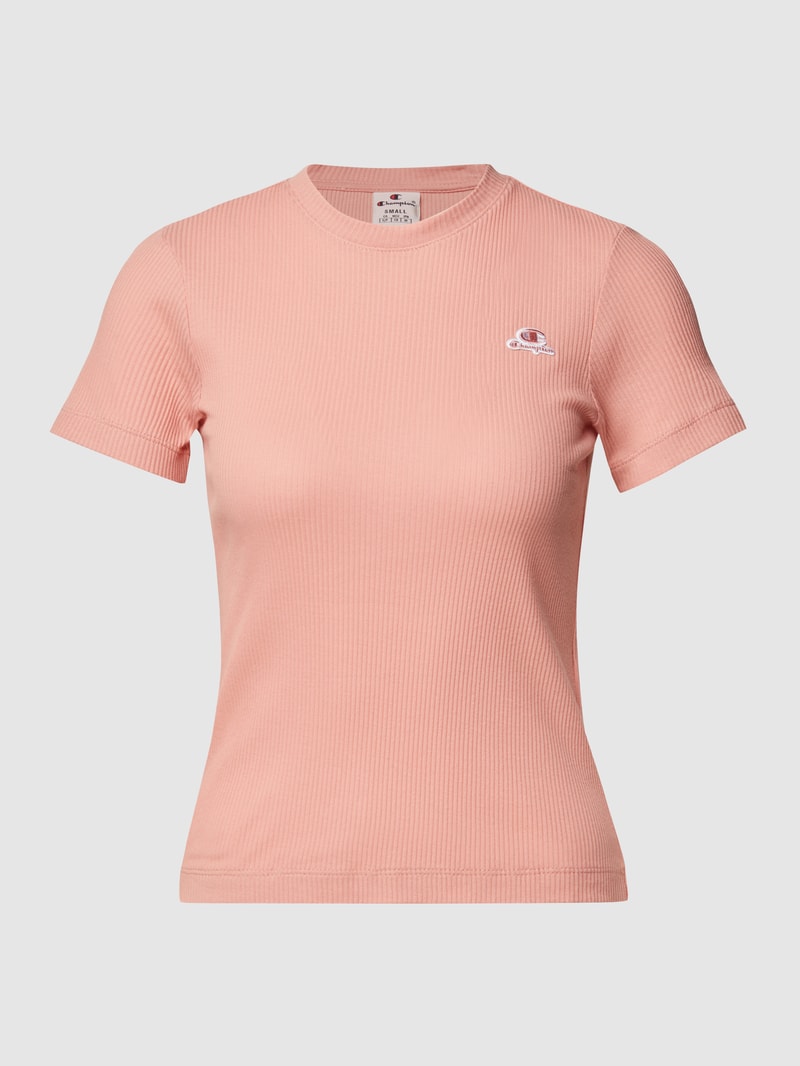 T-Shirt in Ripp-Optik in koralle