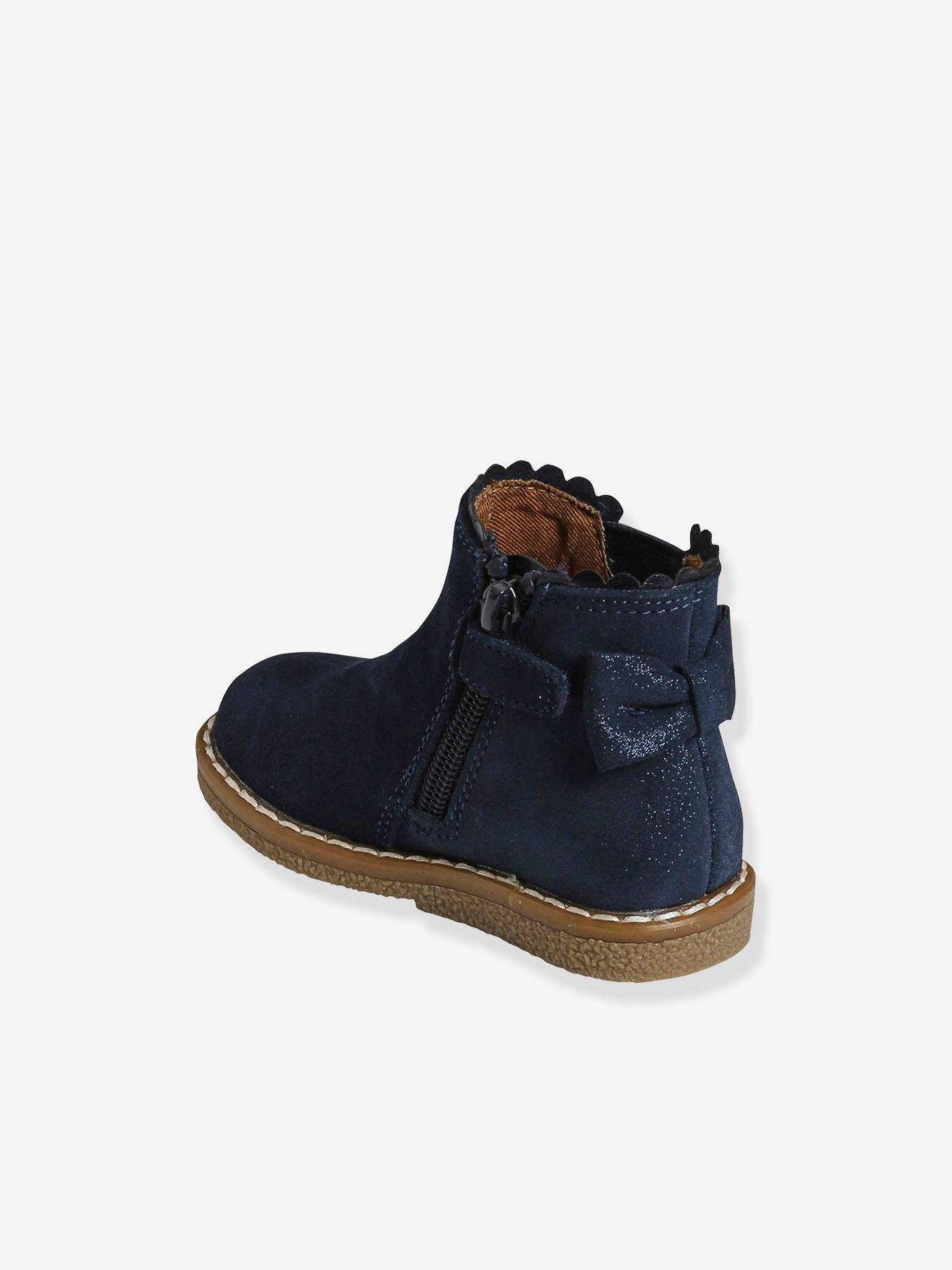 Boots cuir bébé fille élastiqués bleu marine