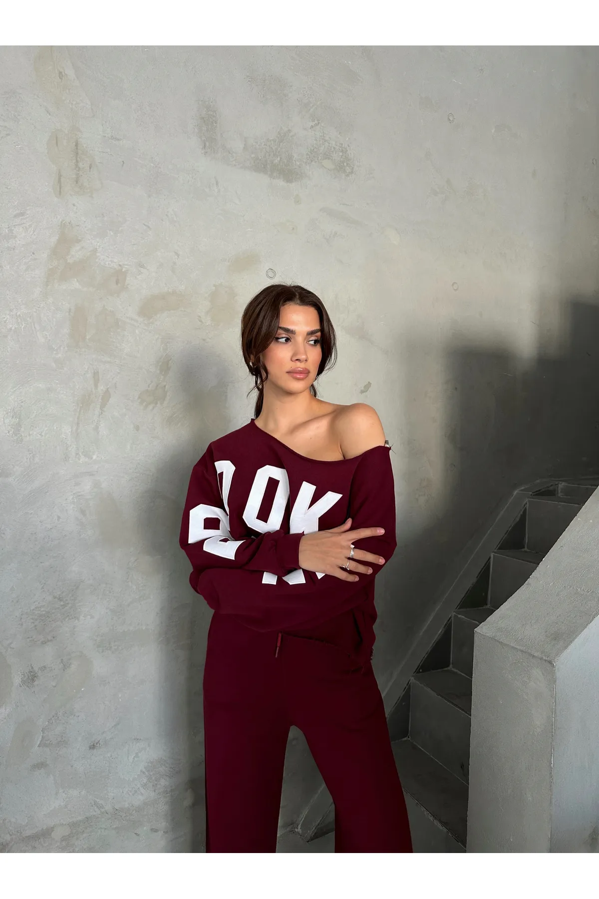 Laluvia  Bordeauxrotes Trainingsanzug-Set mit Aufdruck „Brooklyn 1970“