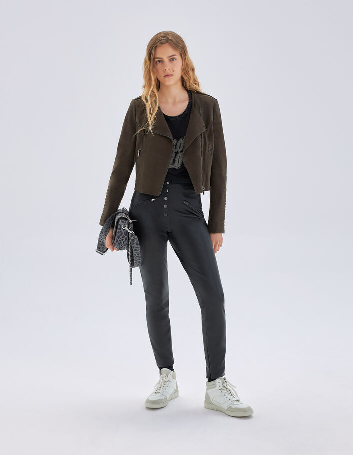 Tee-shirt noir message brodé perles Femme