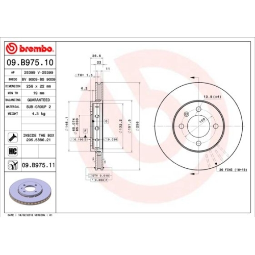 Bremsscheibe Brembo Vorderachse  2 Stück 09.B975.11 - ATU