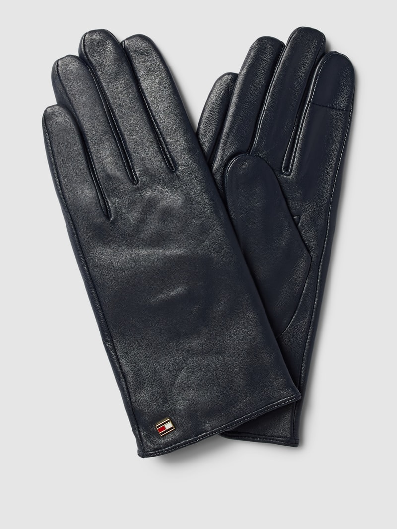 Lederhandschuhe mit Label-Detail Modell 'Essential Flag' in marineblau