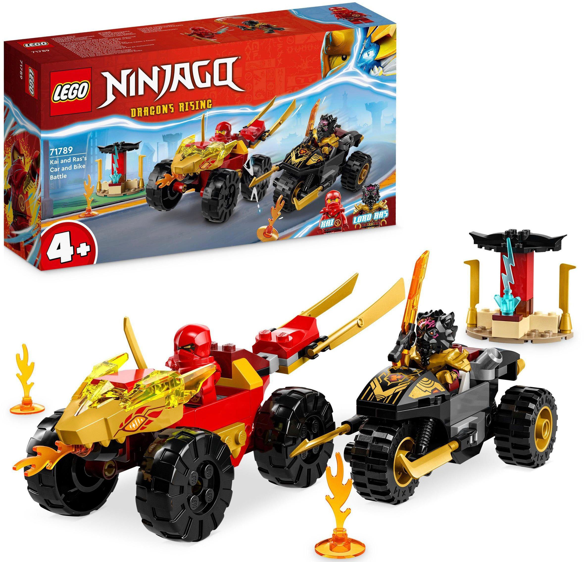 LEGO® Konstruktionsspielsteine Verfolgungsjagd mit Kais Flitzer und Ras' Motorrad (71789), (103 St), LEGO® NINJAGO; Made in Europe