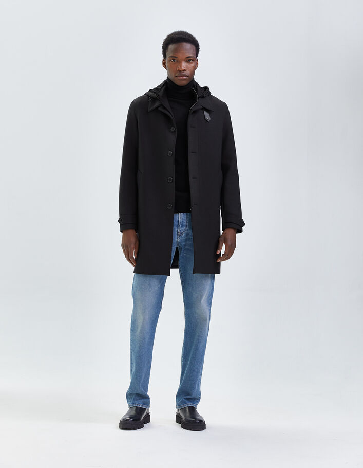 Trench noir à parementure-capuche amovible Homme