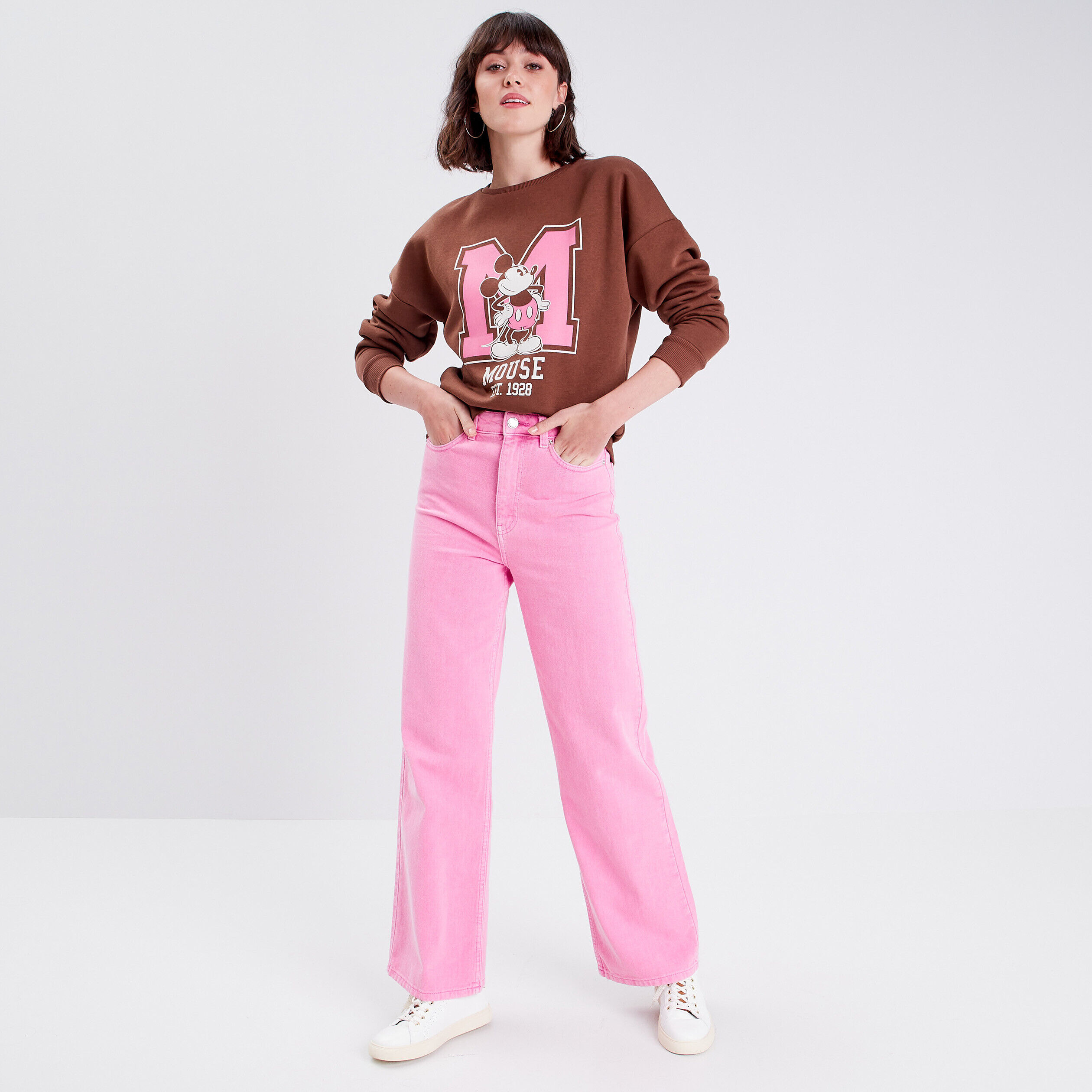 Sweat manches longues Mickey marron femme | Cache Cache