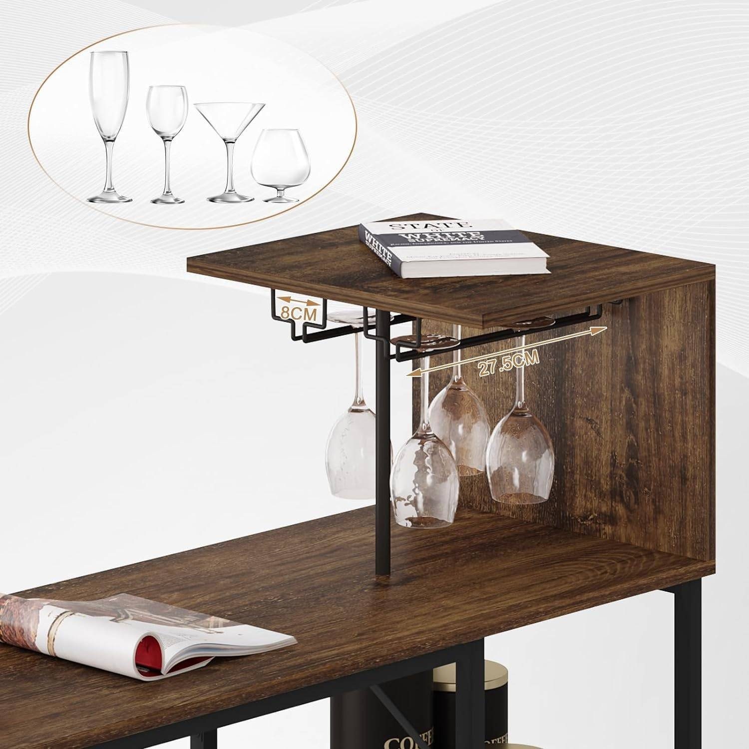 Woltu Bartisch (1 Tisch mit 2 Hocker), mit 3 Ablagen Weinregal Glashalter