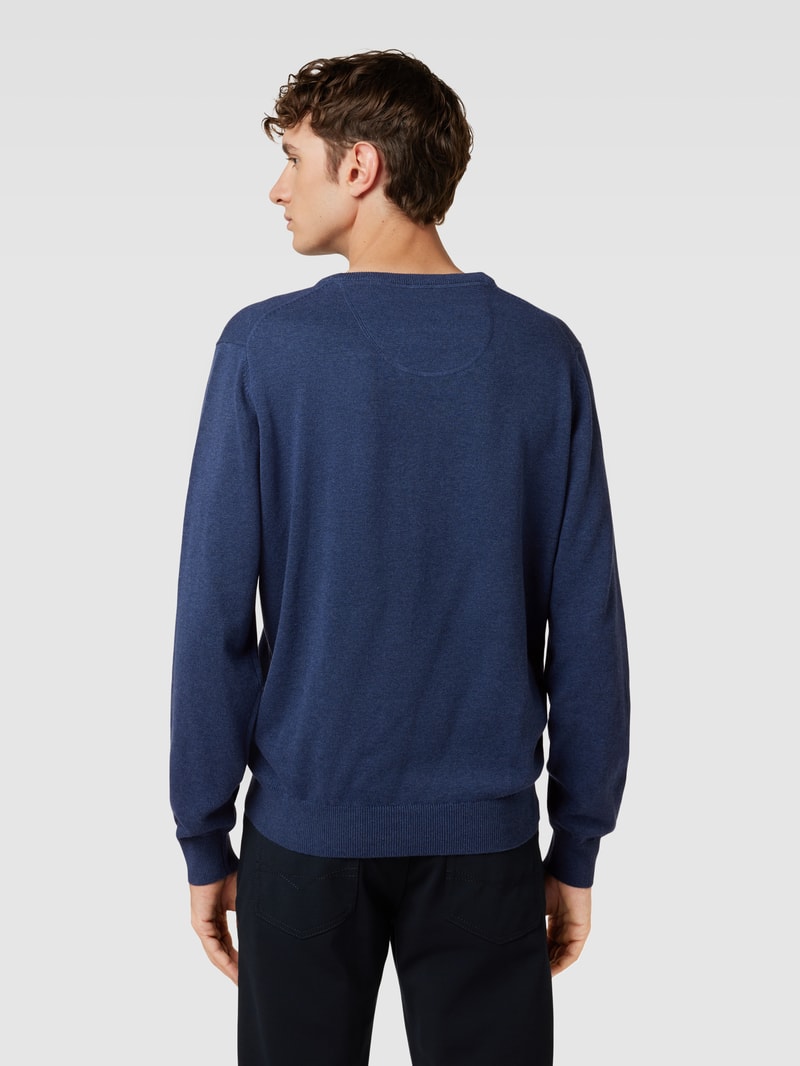 Strickpullover mit Label-Stitching in marineblau meliert
