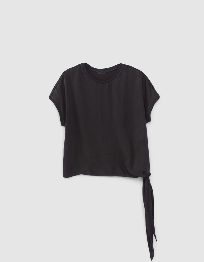 Top noir bi matière à nouer côté Femme