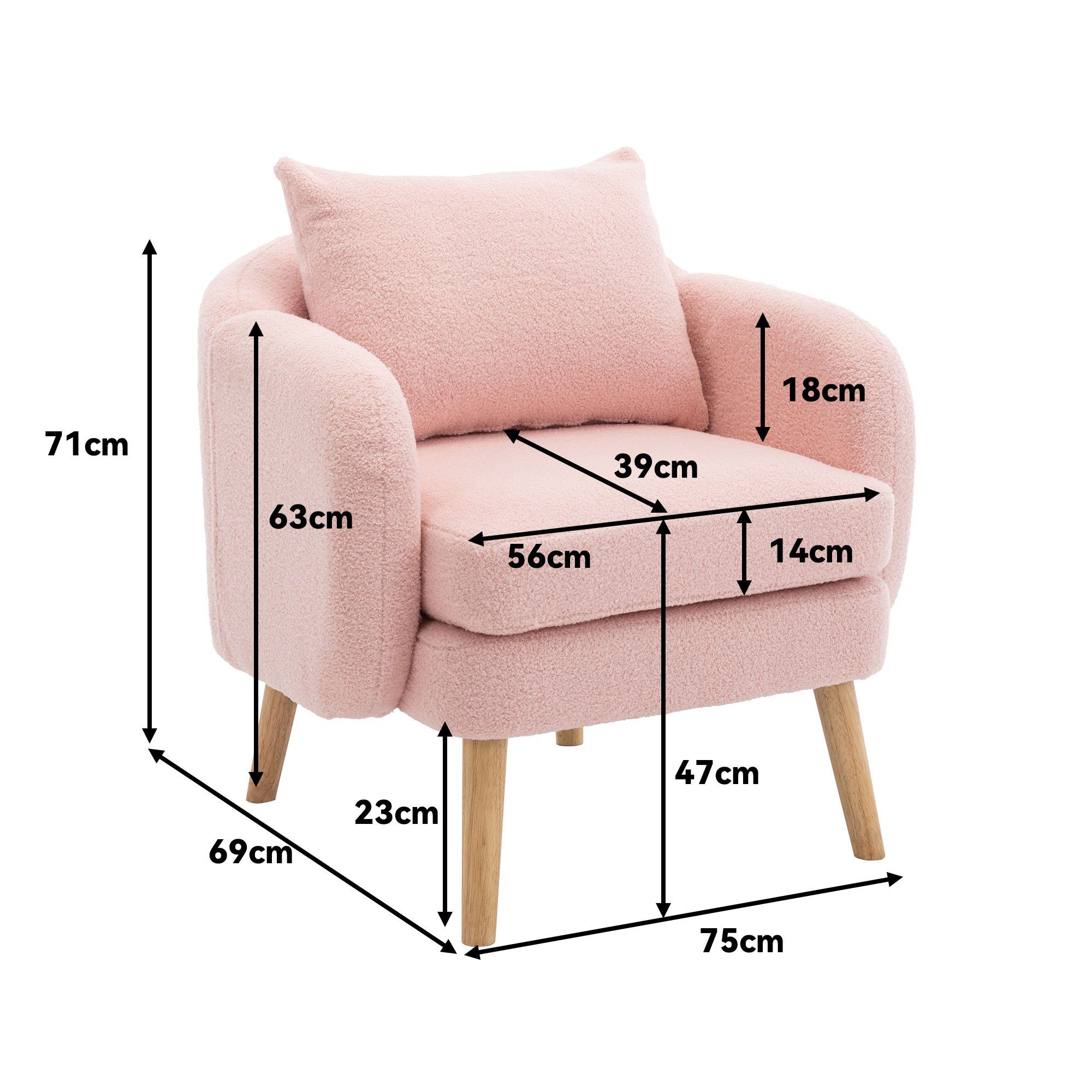REDOM Sessel Polstersessel Armlehnensessel Loungesessel, mit Kissen (Moderner, schlichter Teddy-Samtstuhl), Sessel mit extra dickem Kissen, Beine aus Massivholz