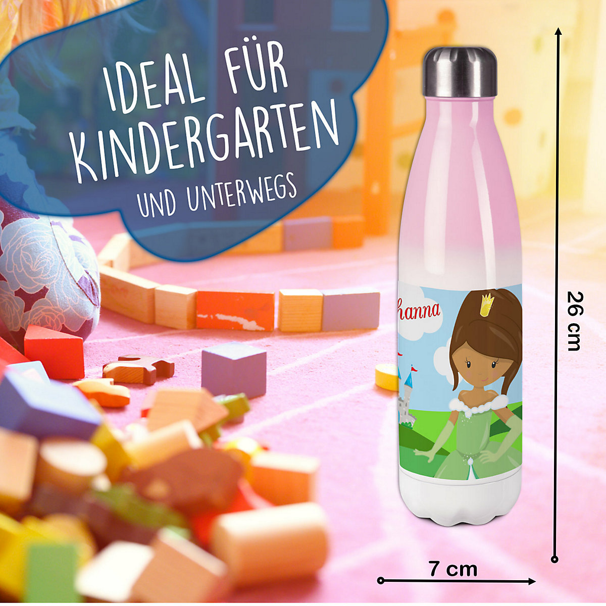 Edelstahl Kinder Thermoflasche / Trinkflasche bunt Prinzessin Spülmaschinenfest, Auslaufsicher, Bruchfest, Doppelwandig, Für Heißgetränke geeignet, Mit Deckel, Isoliert