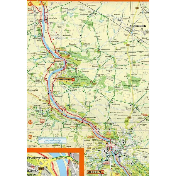 Radwanderkarte Elberadweg Bad Schandau - Magdeburg 1 : 50 000 - Fahrradkarte