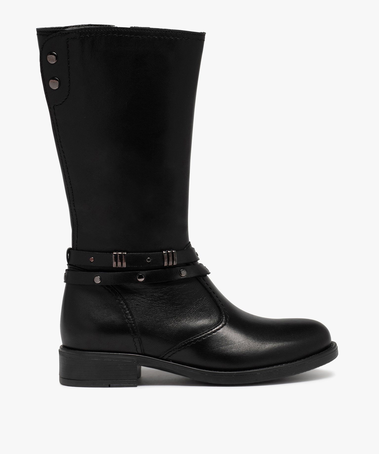 Bottes fille dessus cuir uni avec fines brides décoratives | GEMO