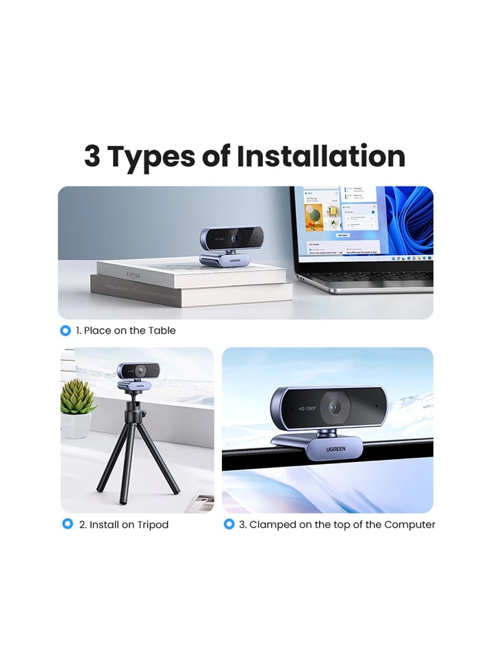 Ugreen Webcam - CM678 USB-HD-Webcam – Grau - 360-Grad-Drehung in Grau günstig kaufen onesize