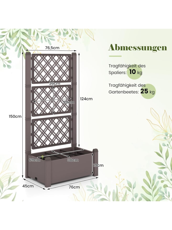 COSTWAY Hochbeet mit Rankgitter 76x45x150cm in Braun günstig kaufen onesize