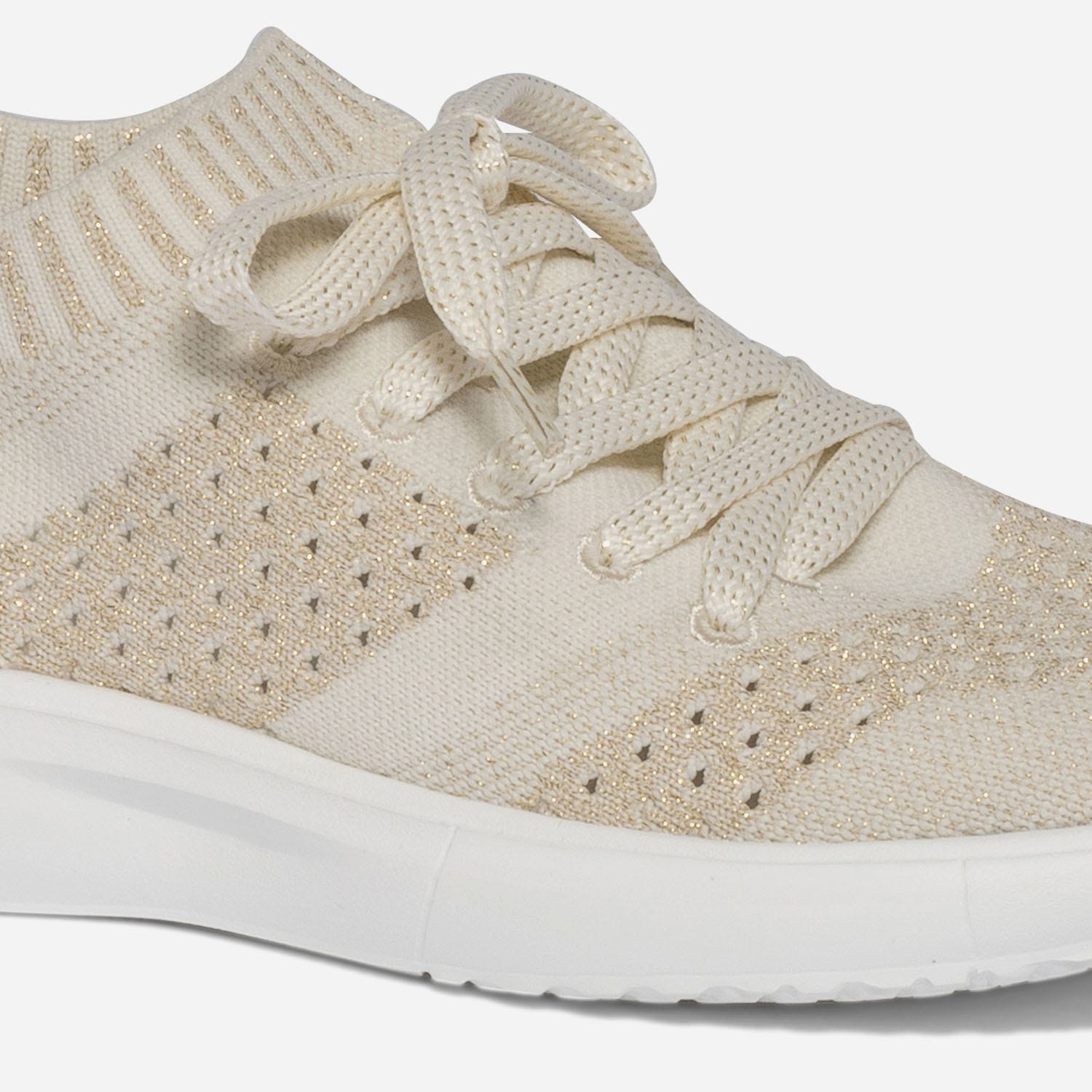 Tennis-chaussette beige et doré tricotée éco-conçue