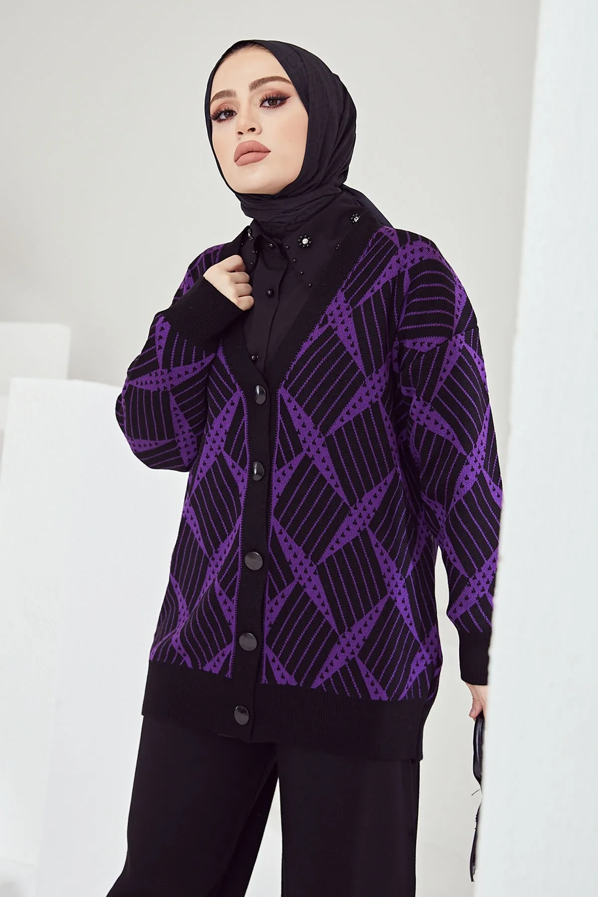 InStyle  Emma gestreiftes Strick-Doppelset – Lila \ Schwarz