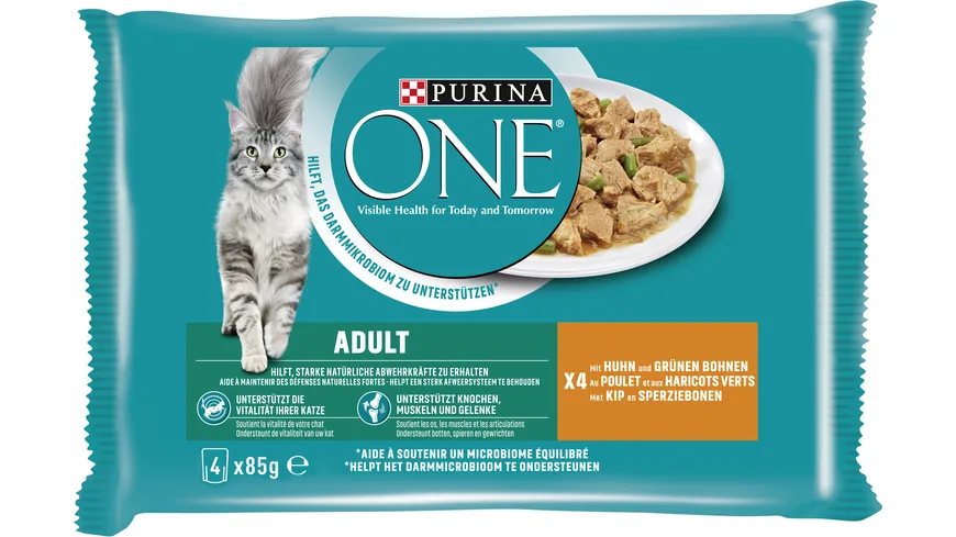 PURINA ONE Adult Zarte Stückchen in Sauce mit Huhn und grünen Bohnen Katzennassfutter 85 g