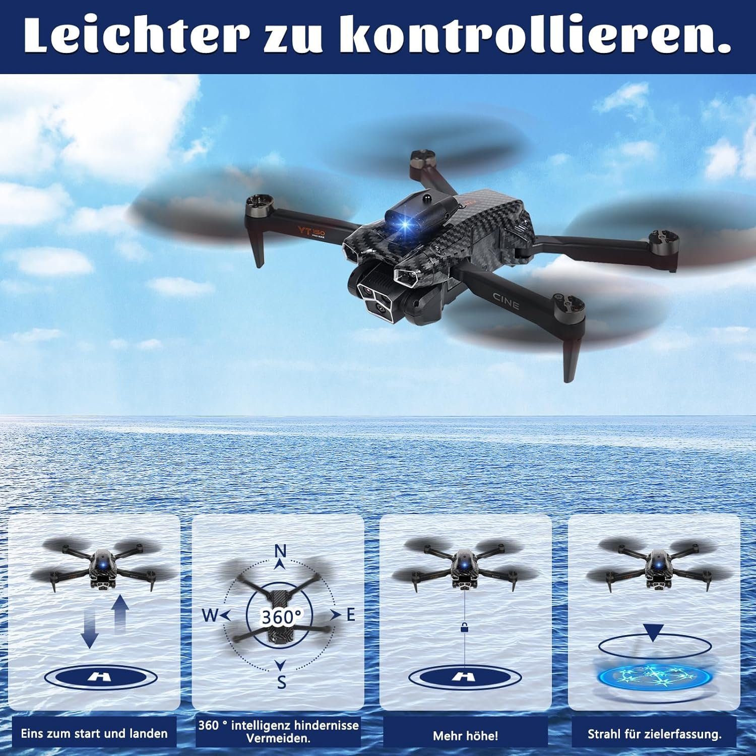 zoeyzoey Drohne (4K, 360-Grad-Wendung mit,HD Bürstenloser Motor RC Quadcopter mit Tasche, Kinderfreundliche mit Dual-Kameras für beeindruckende Luftaufnahmen)