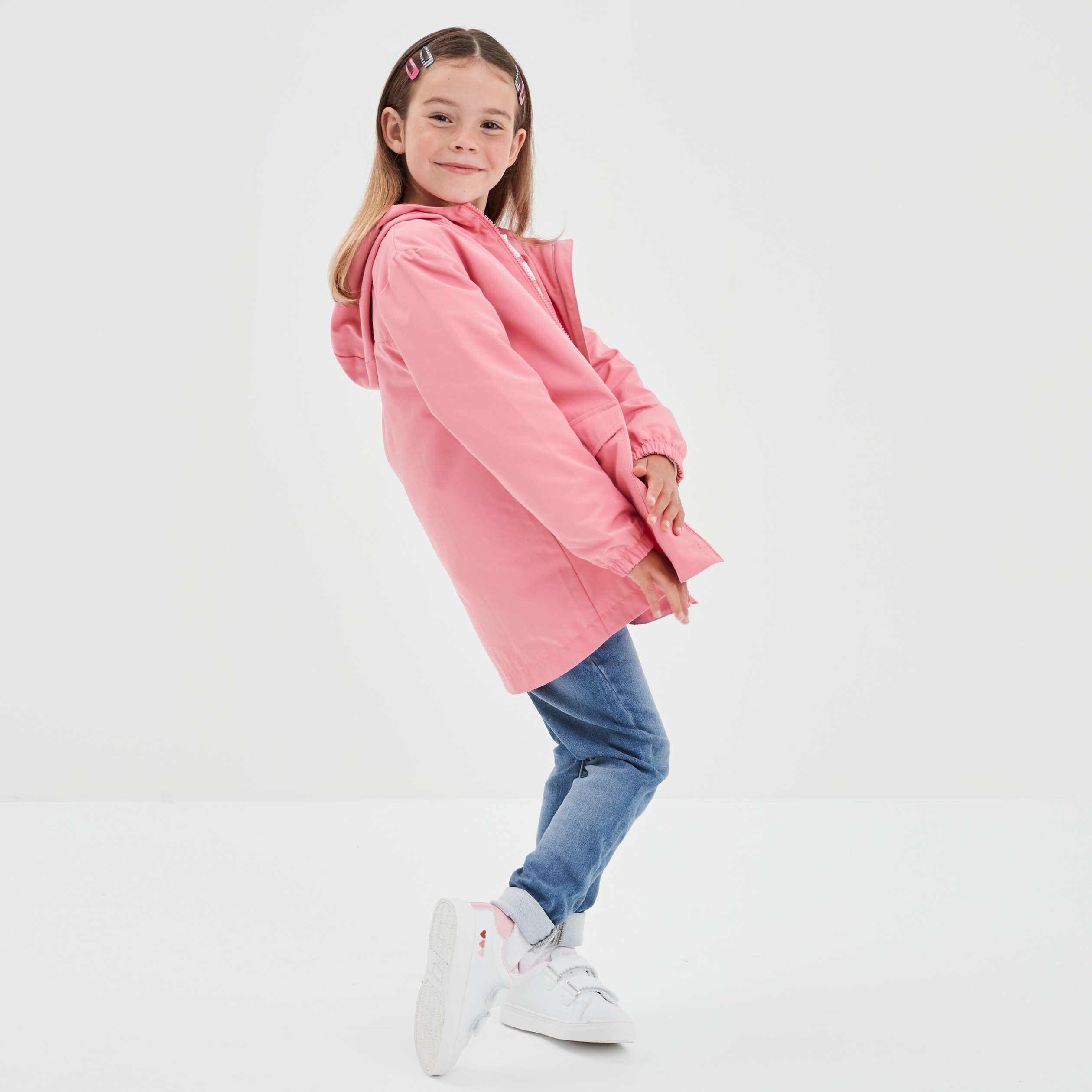 Parka longue zippée à capuche rose corail fille | La Halle