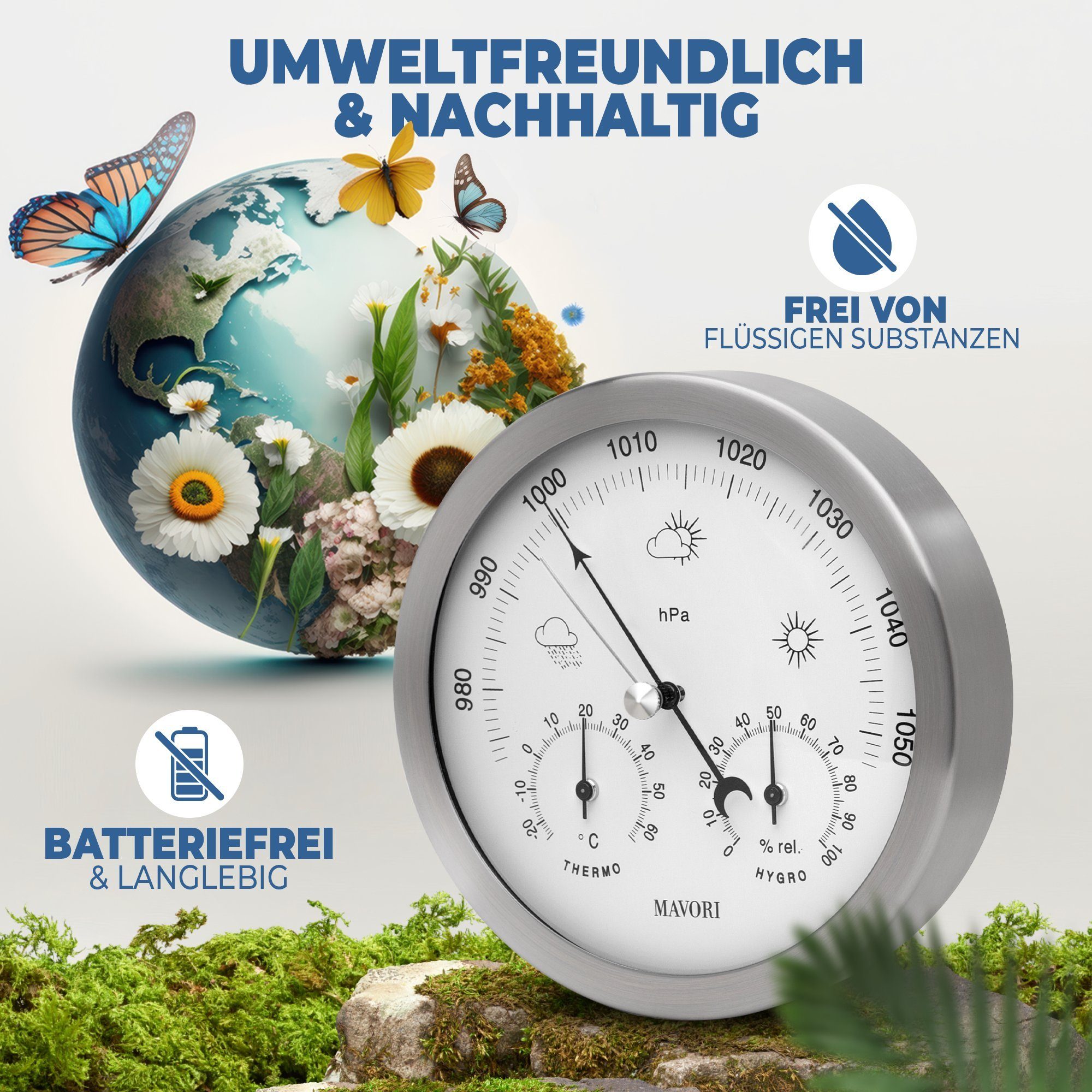 MAVORI Wetterstation analog - 3in1 Barometer, Hygrometer & Thermometer Wetterstation