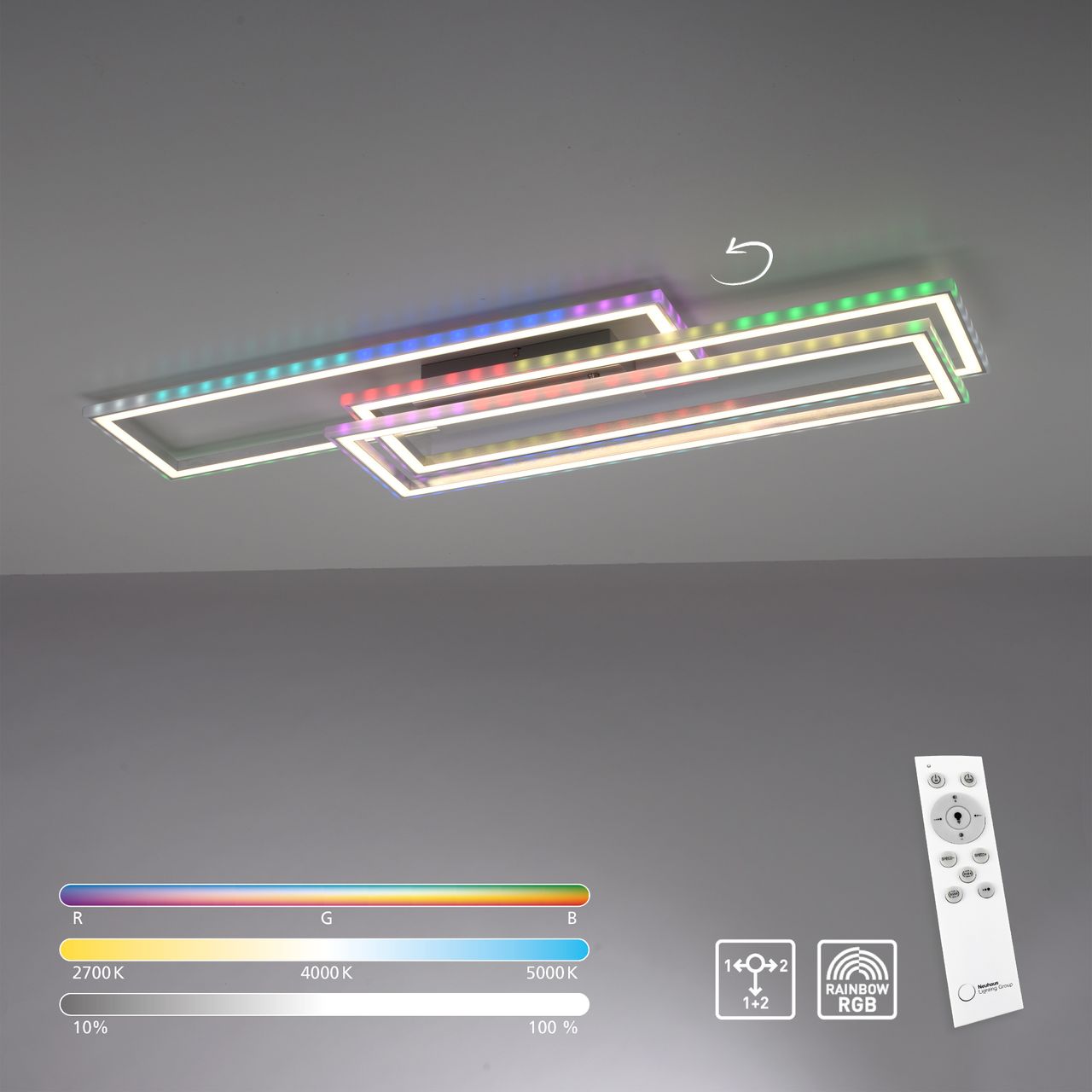 JUST LIGHT LeuchtenDirekt LED Deckenleuchte FELIX60, Downlight: CCT, Sidlight: RGB, dimmbar, IR-Fernbedienung, IP20