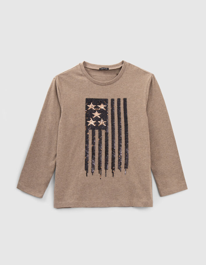 T-shirt moka bio drapeau sequins réversibles garçon
