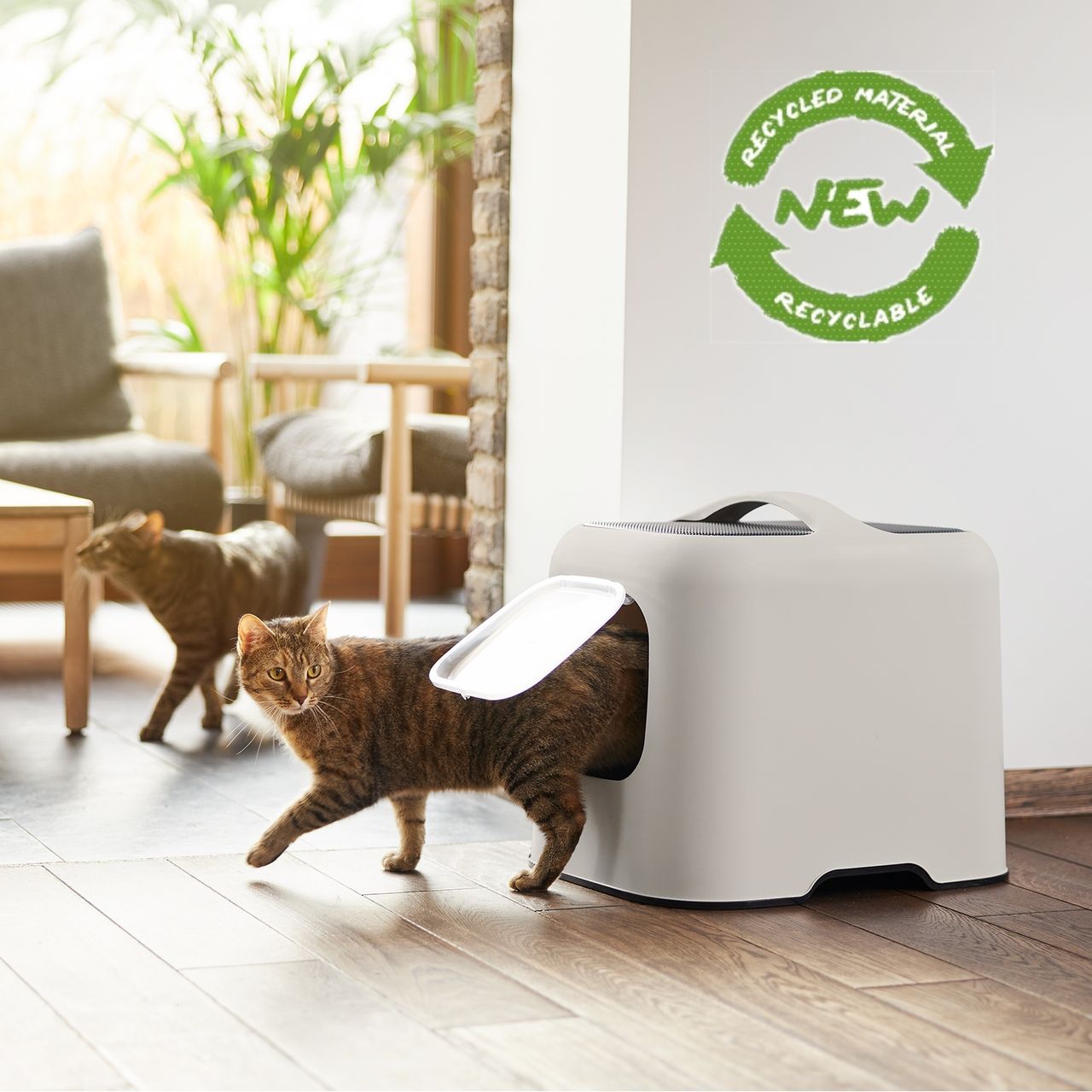 Rotho MyPet Biala Katzenklo mit Haube und Schaufel, cappuccino/anthrazit, recycletes Material