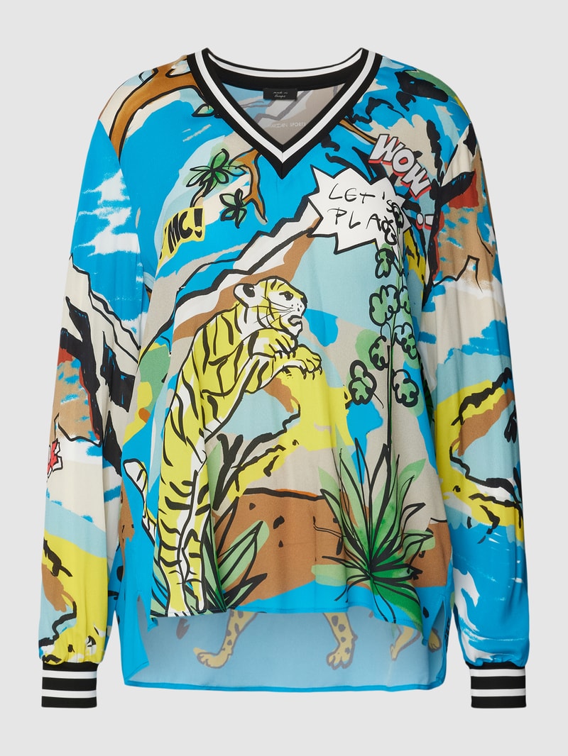Bluse mit Allover-Motiv-Print in petrol