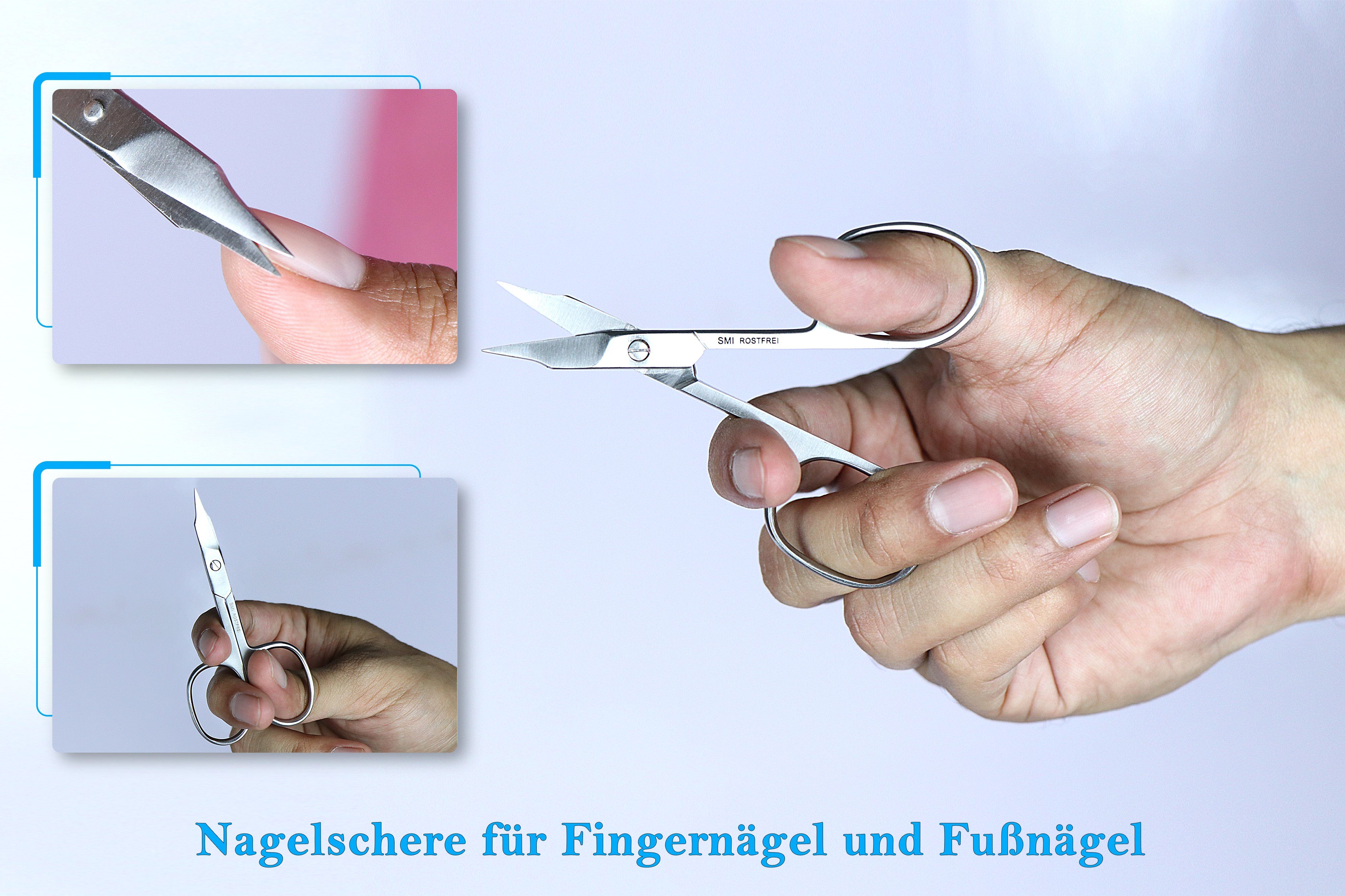 SMI Nagelschere Nagelschere Gebogen Fingernagel Fußnagel Maniküre Hautschere + Etui