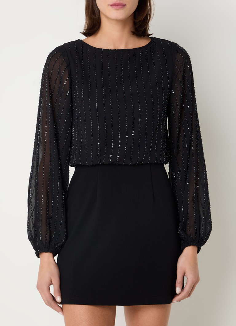 French Connection  Effy semi-transparante mini jurk met strass en rugdecolleté