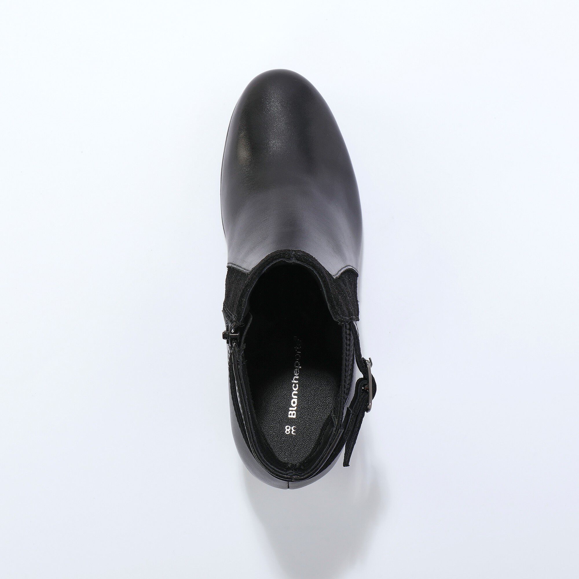 Boots en cuir bi-matière élastiquées à boucle et à talon