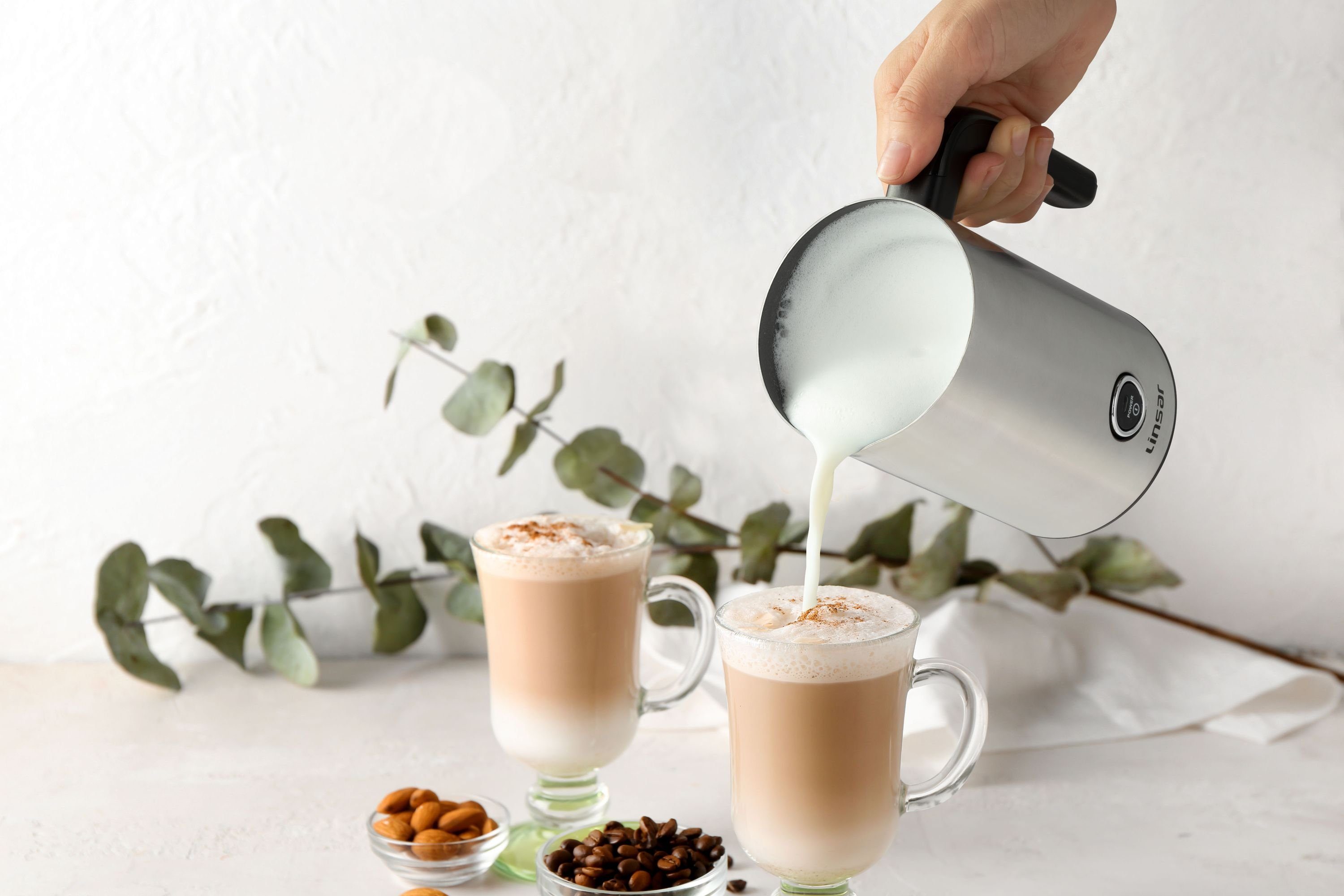 Linsar Milchaufschäumer Antihaftbeschichtung, warmer + kalter Schaum, 240 ml Fassungsvermögen