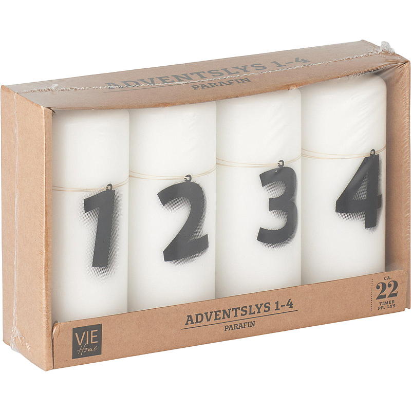 Vie Home Adventslys 4-pk 12 cm, 1-4 stearin hvit
