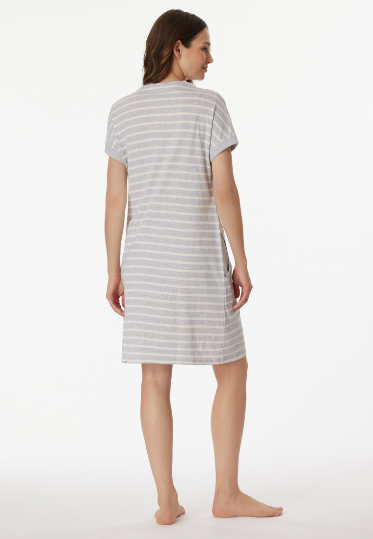 Sleepshirt kurzarm Streifen silbergrau-meliert - Casual Essentials
